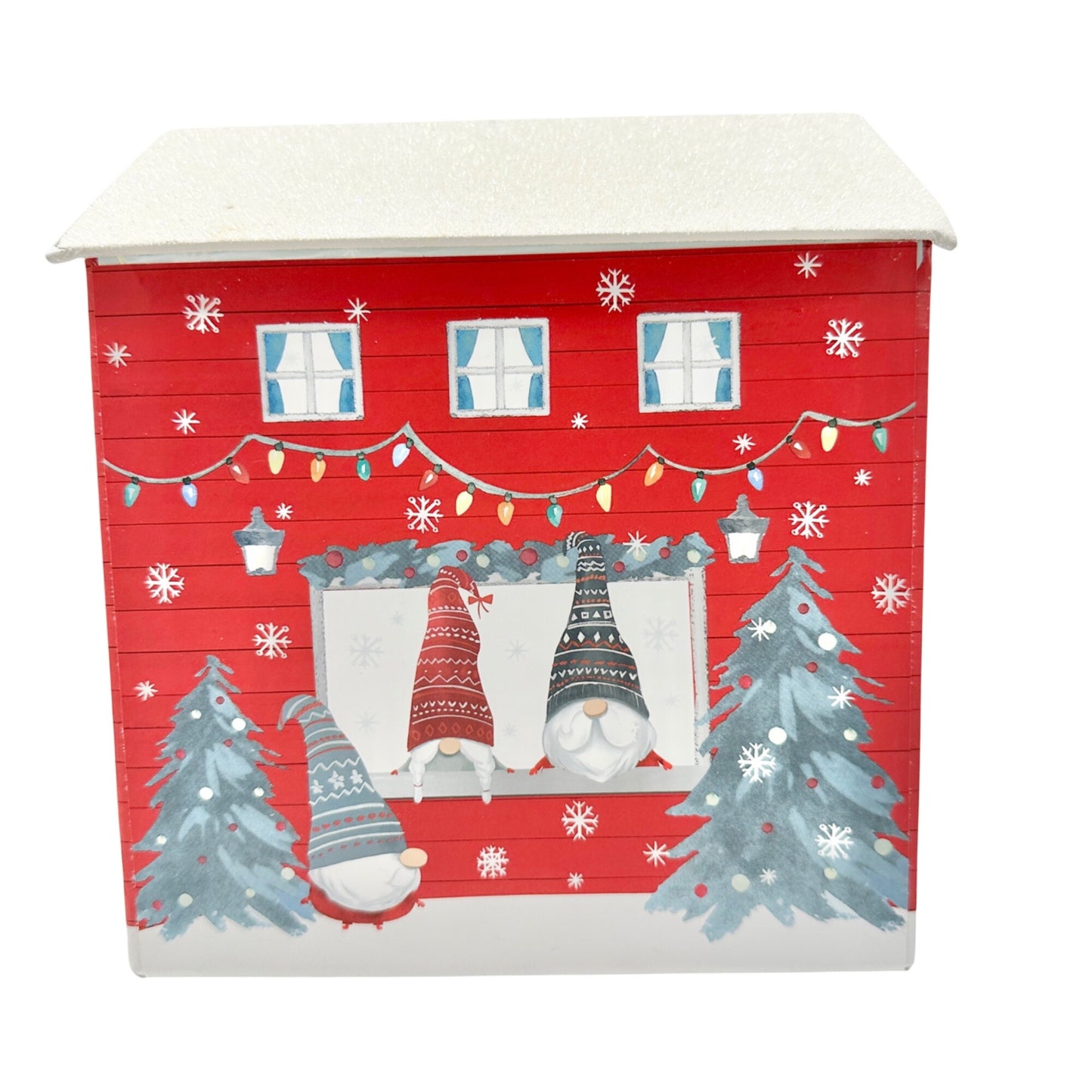Christmas Punch Studio Holiday Gift Box 8 x 7 x 6 Red White Gray Gnome House