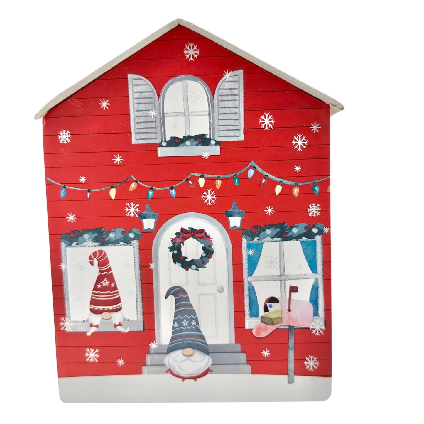 Christmas Punch Studio Holiday Gift Box 8 x 7 x 6 Red White Gray Gnome House