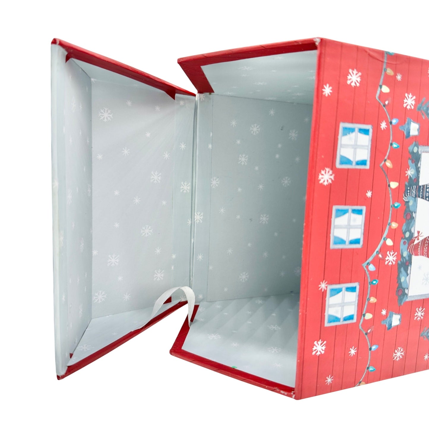 Christmas Punch Studio Holiday Gift Box 8 x 7 x 6 Red White Gray Gnome House