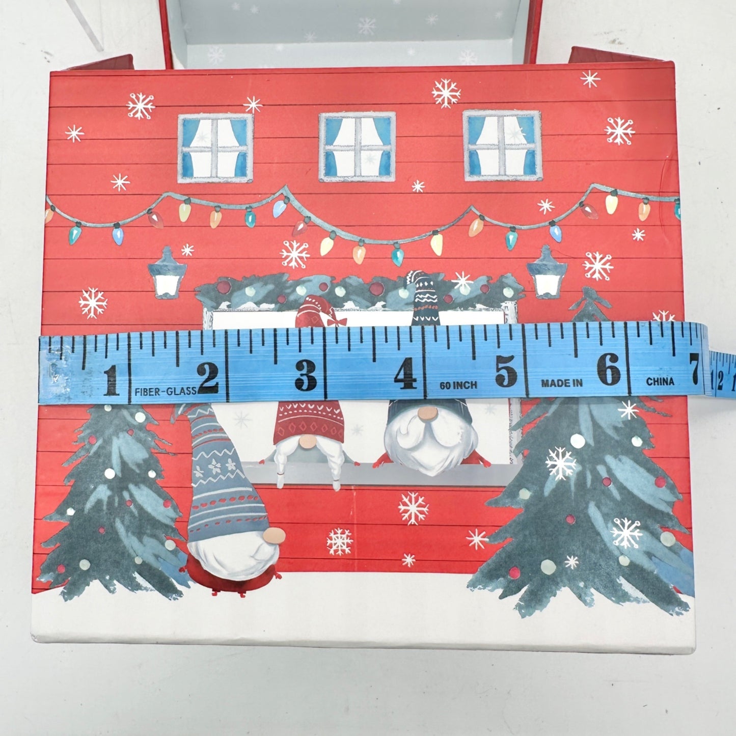 Christmas Punch Studio Holiday Gift Box 8 x 7 x 6 Red White Gray Gnome House
