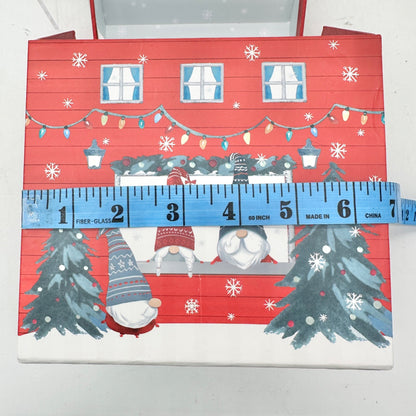 Christmas Punch Studio Holiday Gift Box 8 x 7 x 6 Red White Gray Gnome House