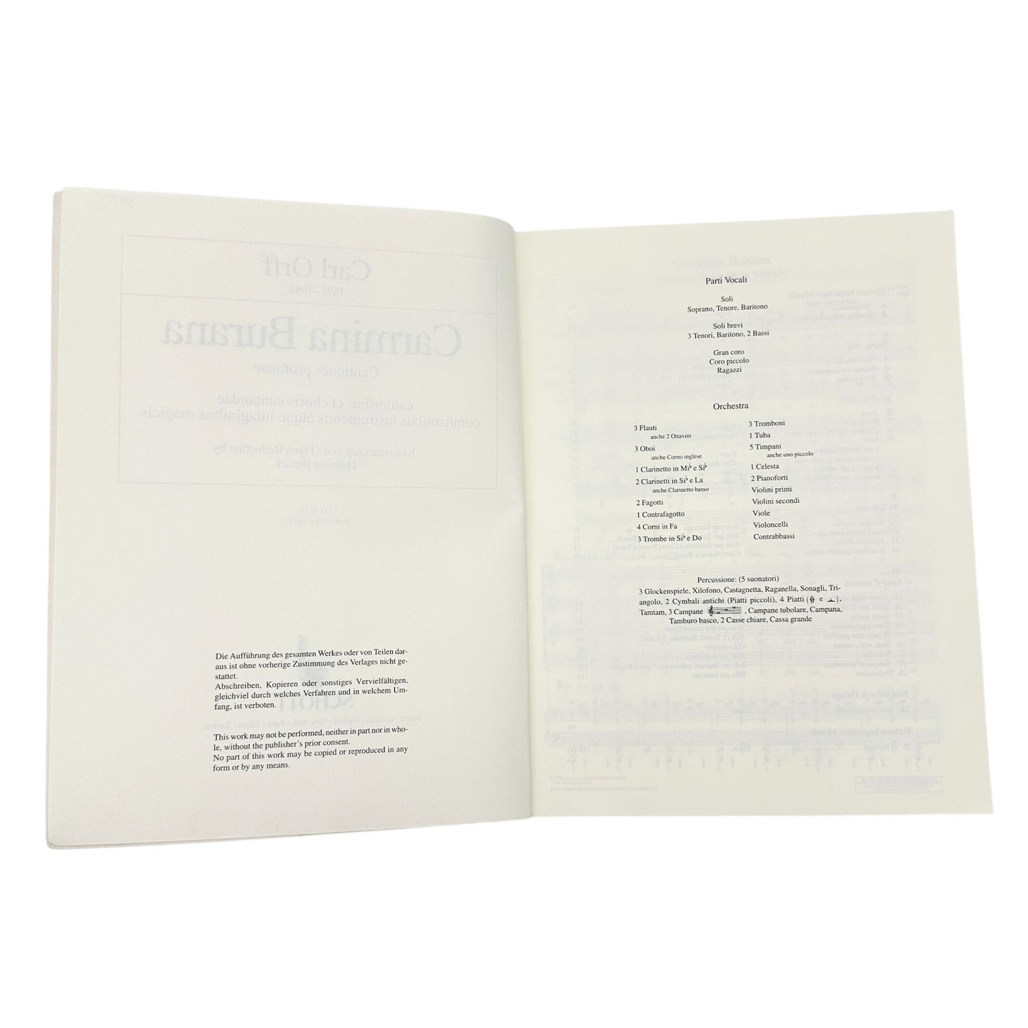 Carmina Burana By Carl Orff Vocal Score Piano Reduction Schott Edition ED 2877