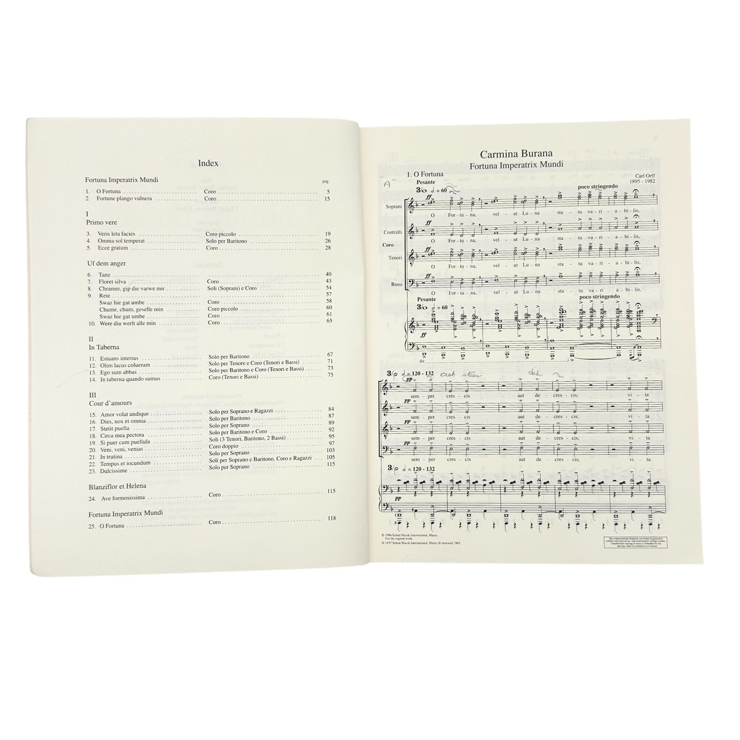 Carmina Burana By Carl Orff Vocal Score Piano Reduction Schott Edition ED 2877