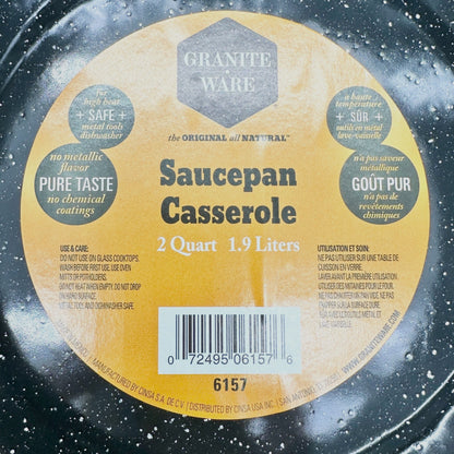 Granite Wear Saucepan Casserole 2 Qt 1.9 L Black Speckled Set of 2