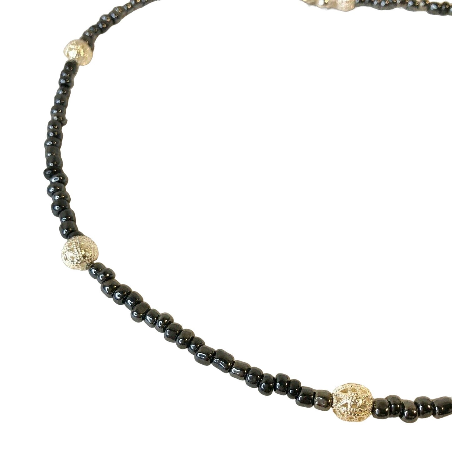 Handcrafted Beaded Necklace Pewter Colored Beads with Silver Accent Beads NEW