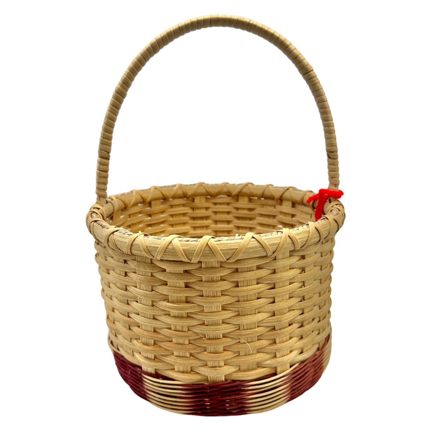Handmade Basket Gingerbread Trio Round with Wrapped Handle Burgundy Accent