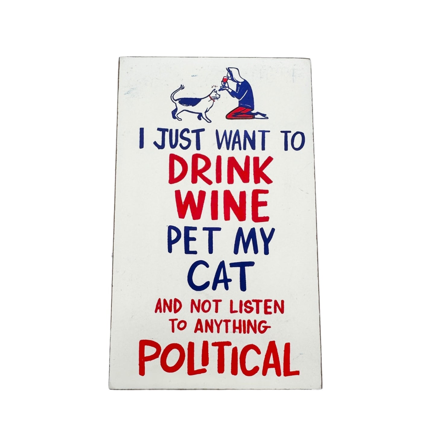 Patriotic Block Sign 5 x 3 x 1 Red White Blue Pet My Cat NWT