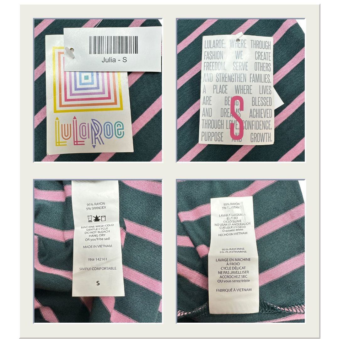 LuLaRoe Julia Dress Lot Of 2 Small Knee-Length Striped & Geometric Patterns New