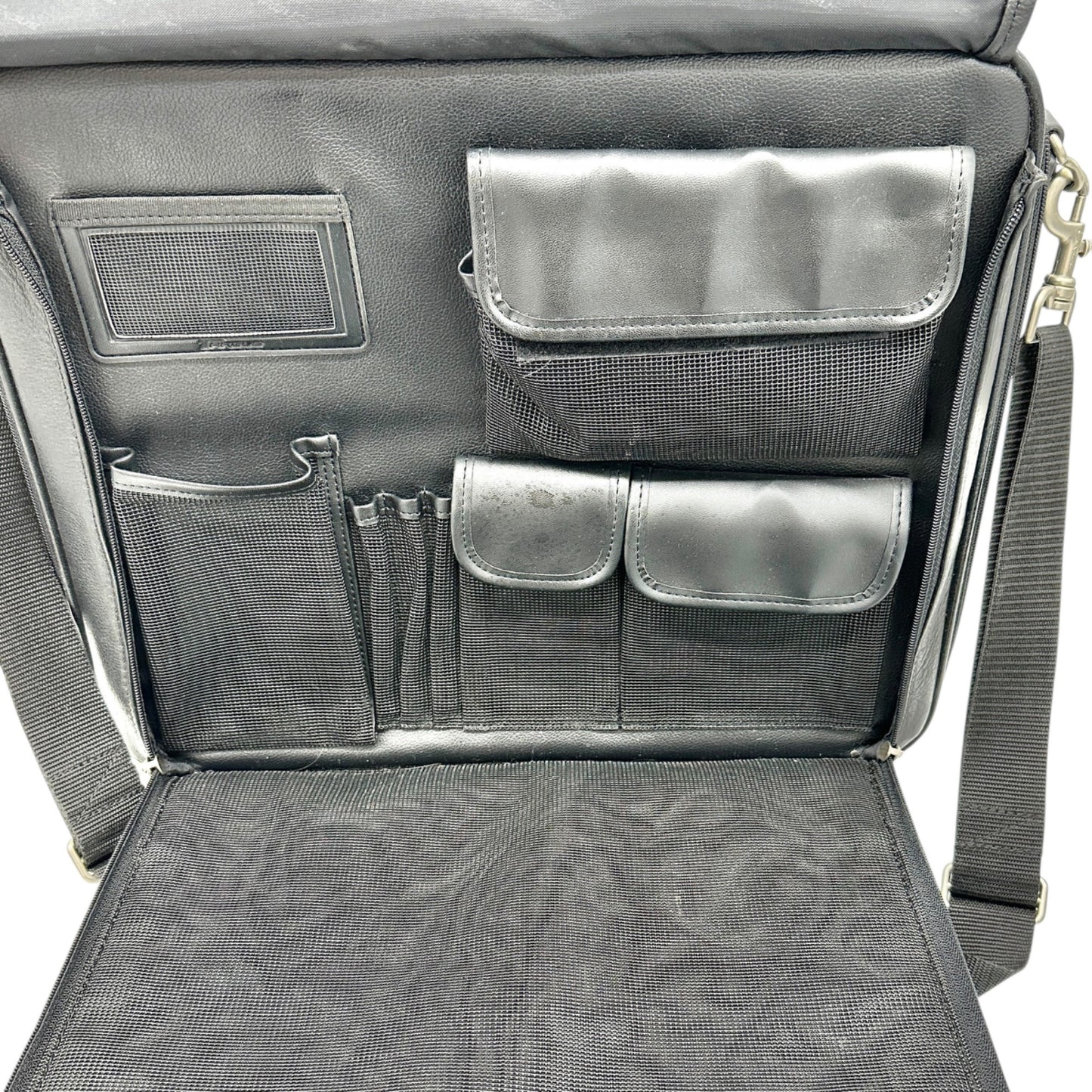 Targus Black Leather Briefcase Multiple Compartments Removable Shoulder Strap