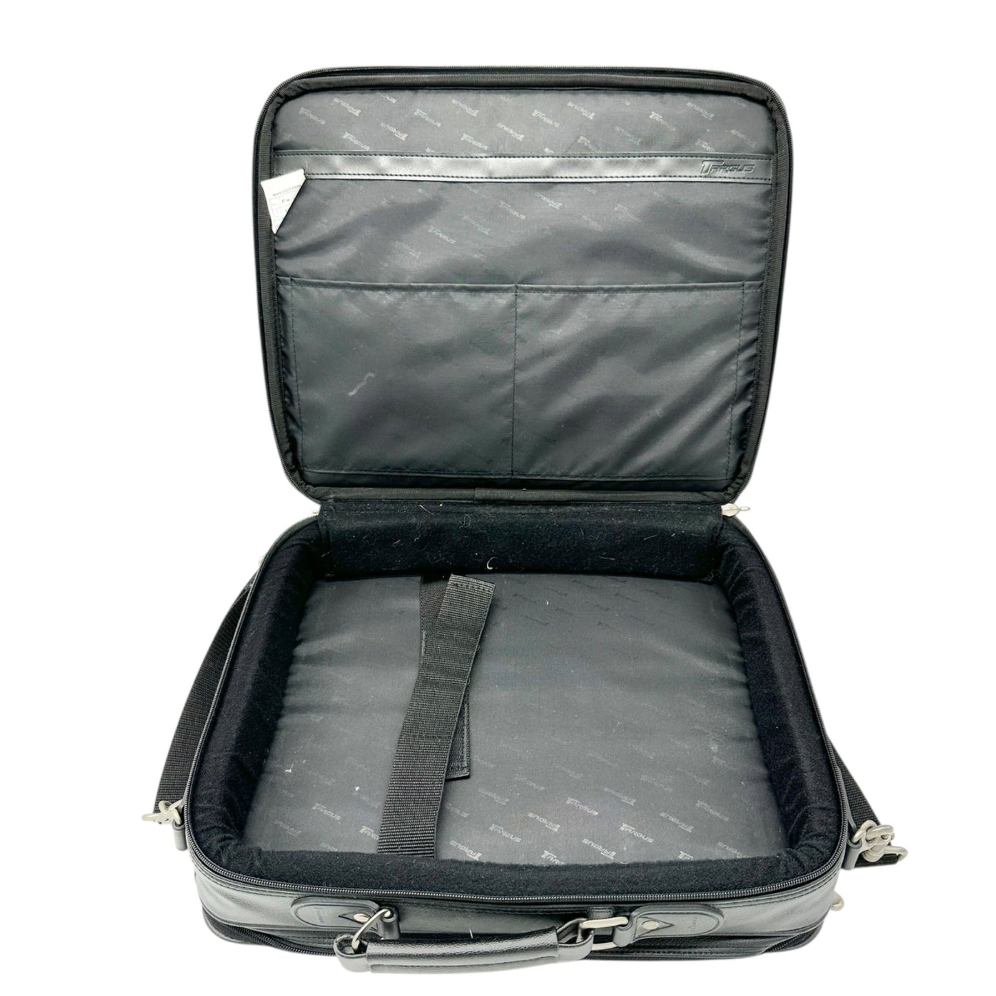 Targus Black Leather Briefcase Multiple Compartments Removable Shoulder Strap