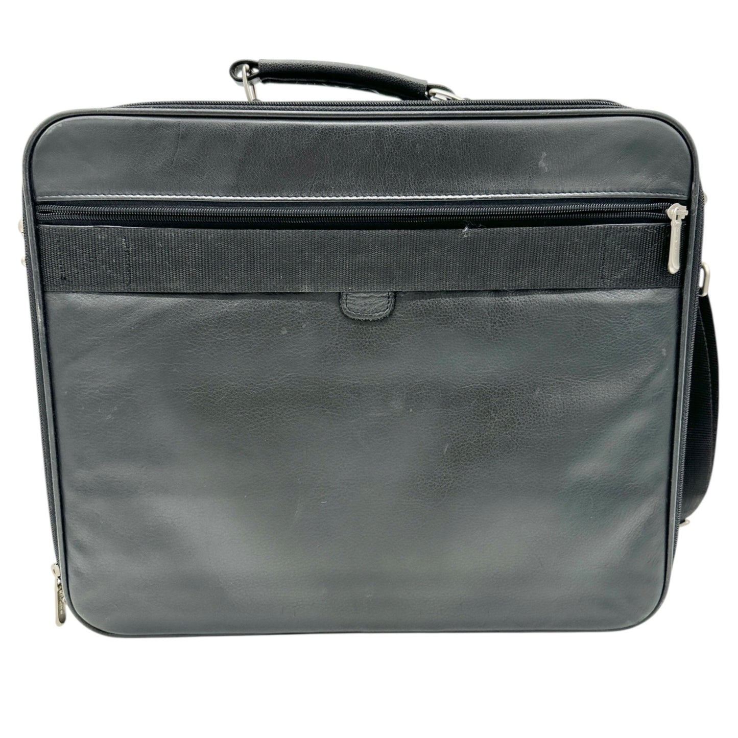Targus Black Leather Briefcase Multiple Compartments Removable Shoulder Strap