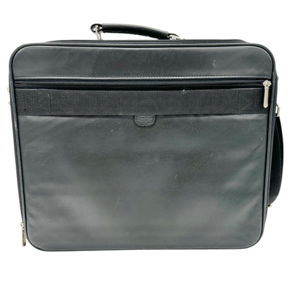 Targus Black Leather Briefcase Multiple Compartments Removable Shoulder Strap