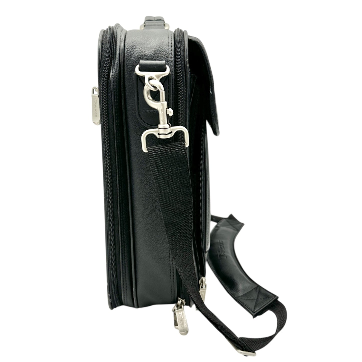 Targus Black Leather Briefcase Multiple Compartments Removable Shoulder Strap