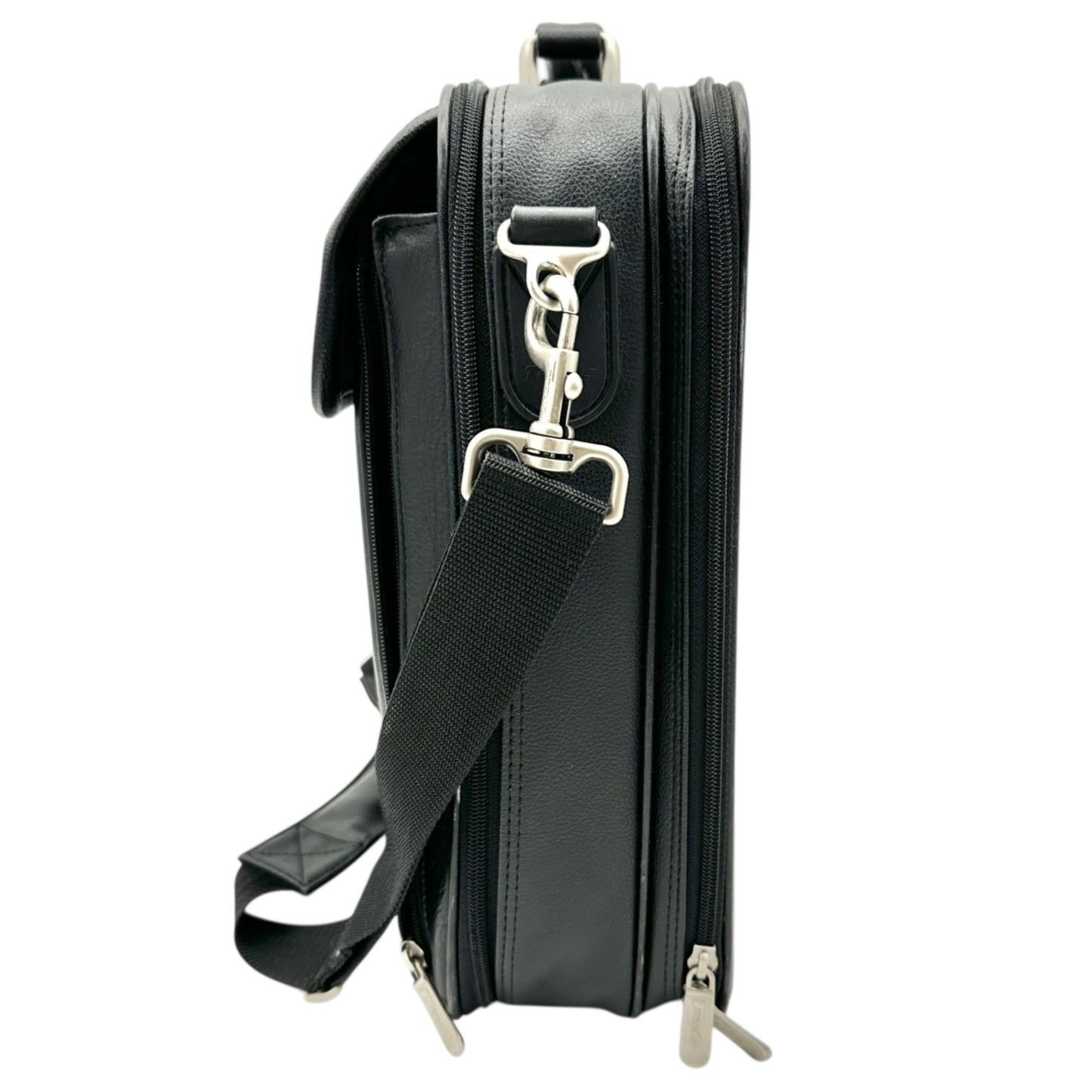 Targus Black Leather Briefcase Multiple Compartments Removable Shoulder Strap