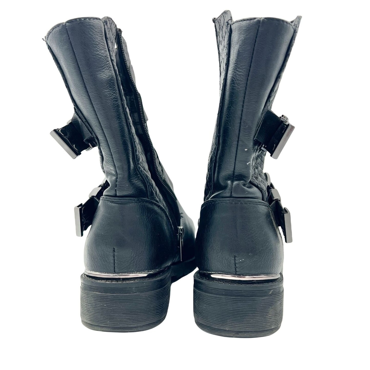 Cloudwalker Harlie Moto Boots Womens 9.5W Quilted Black Buckle Ankle Inner Zip