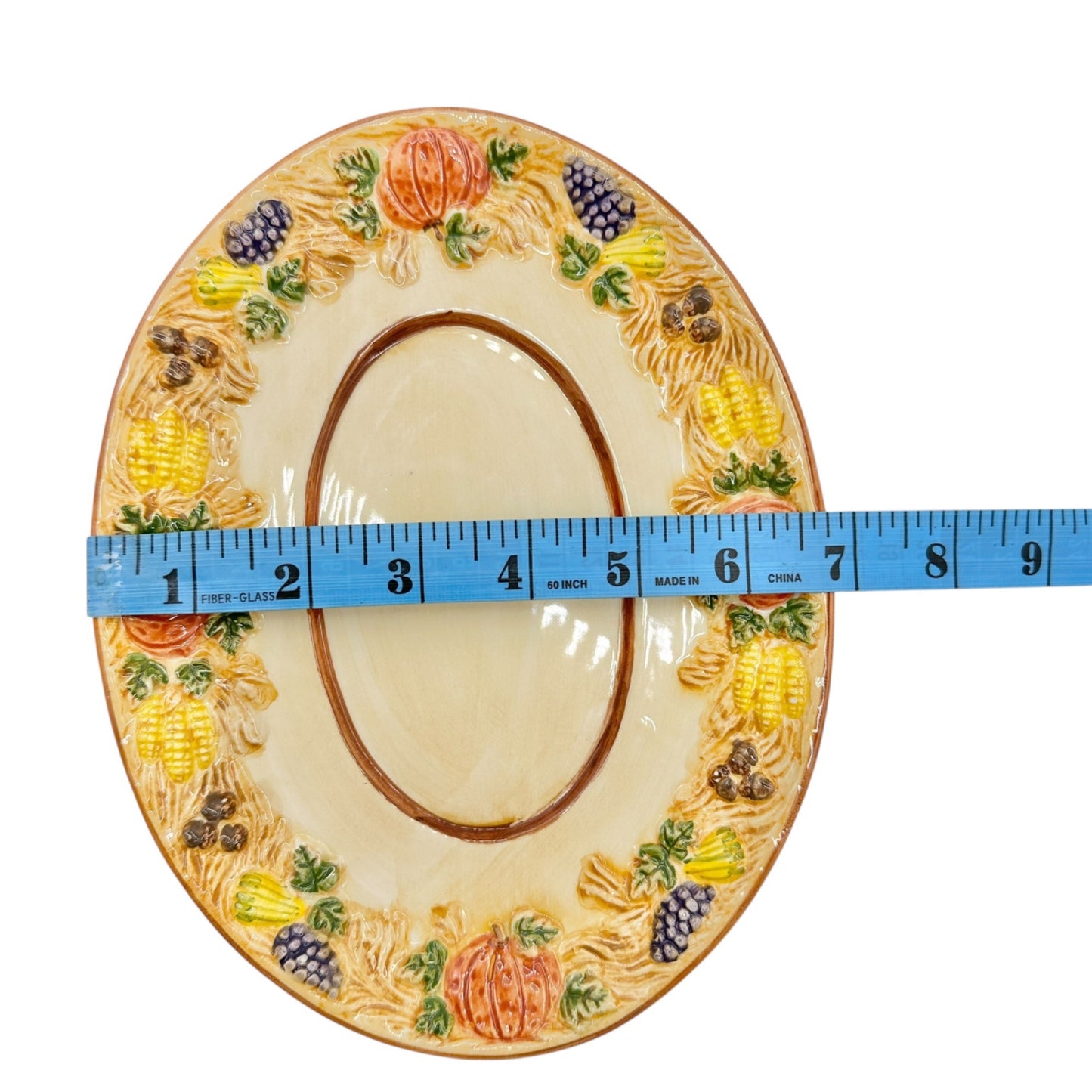 Handpainted Ceramic Harvest Design Platter  9 X 7 Oval Fall Thanksgiving Decor