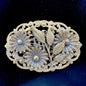 Antique Gold Tone Floral Filigree Oval Brooch Pin Early 1900s Intricate Design