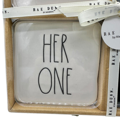 Rae Dunn By Magenta Ceramic Wedding Coaster Set Of 4 With Sentiments Black White