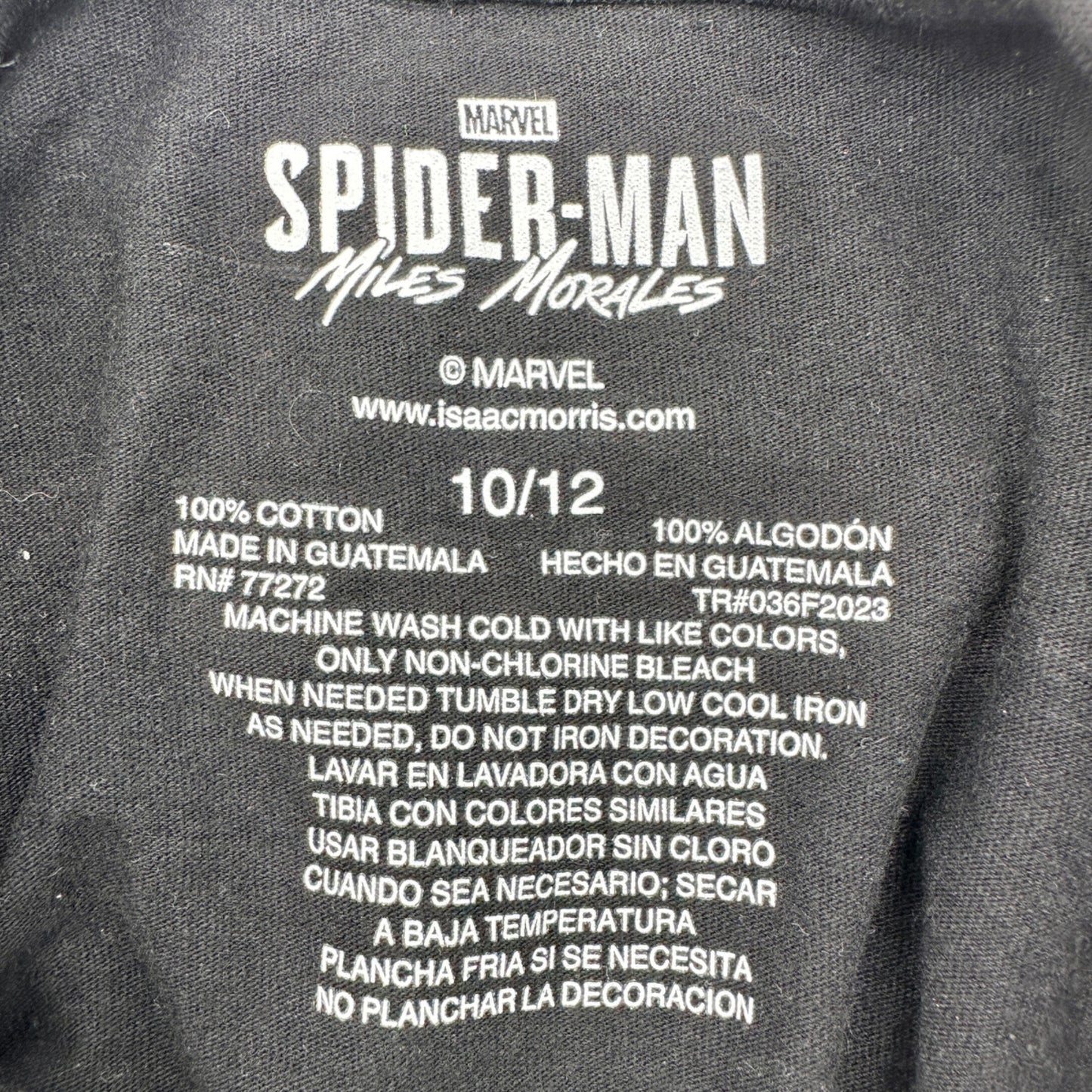 Spider-Man Miles Morales Kids Hoodie T-Shirt Size 10/12 Black Red SS Cotton