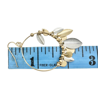 Lane Bryant Tri Tone Leaf Dangle Hoop Earrings Gold and Silver 2.5 inch Drop