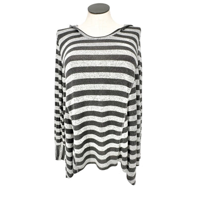 Cato Active Hooded Pullover Top Womens L Striped Gray and Black LS Soft Cozy