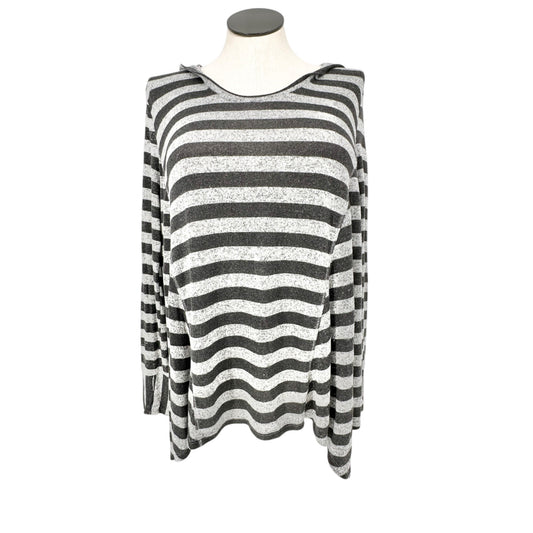 Cato Active Hooded Pullover Top Womens L Striped Gray and Black LS Soft Cozy