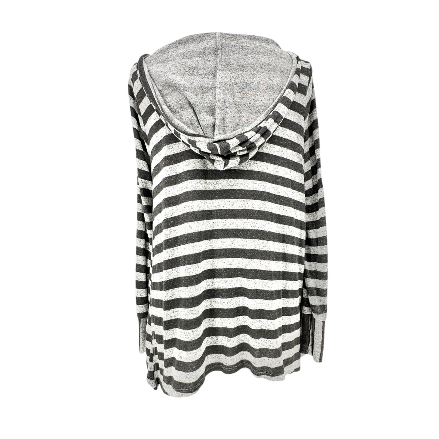 Cato Active Hooded Pullover Top Womens L Striped Gray and Black LS Soft Cozy