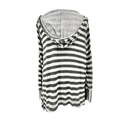 Cato Active Hooded Pullover Top Womens L Striped Gray and Black LS Soft Cozy