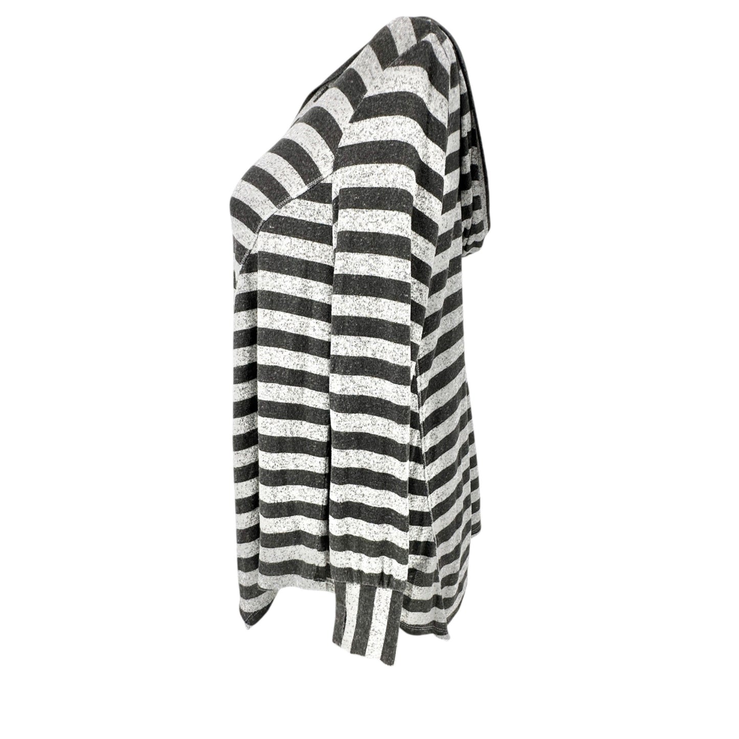 Cato Active Hooded Pullover Top Womens L Striped Gray and Black LS Soft Cozy