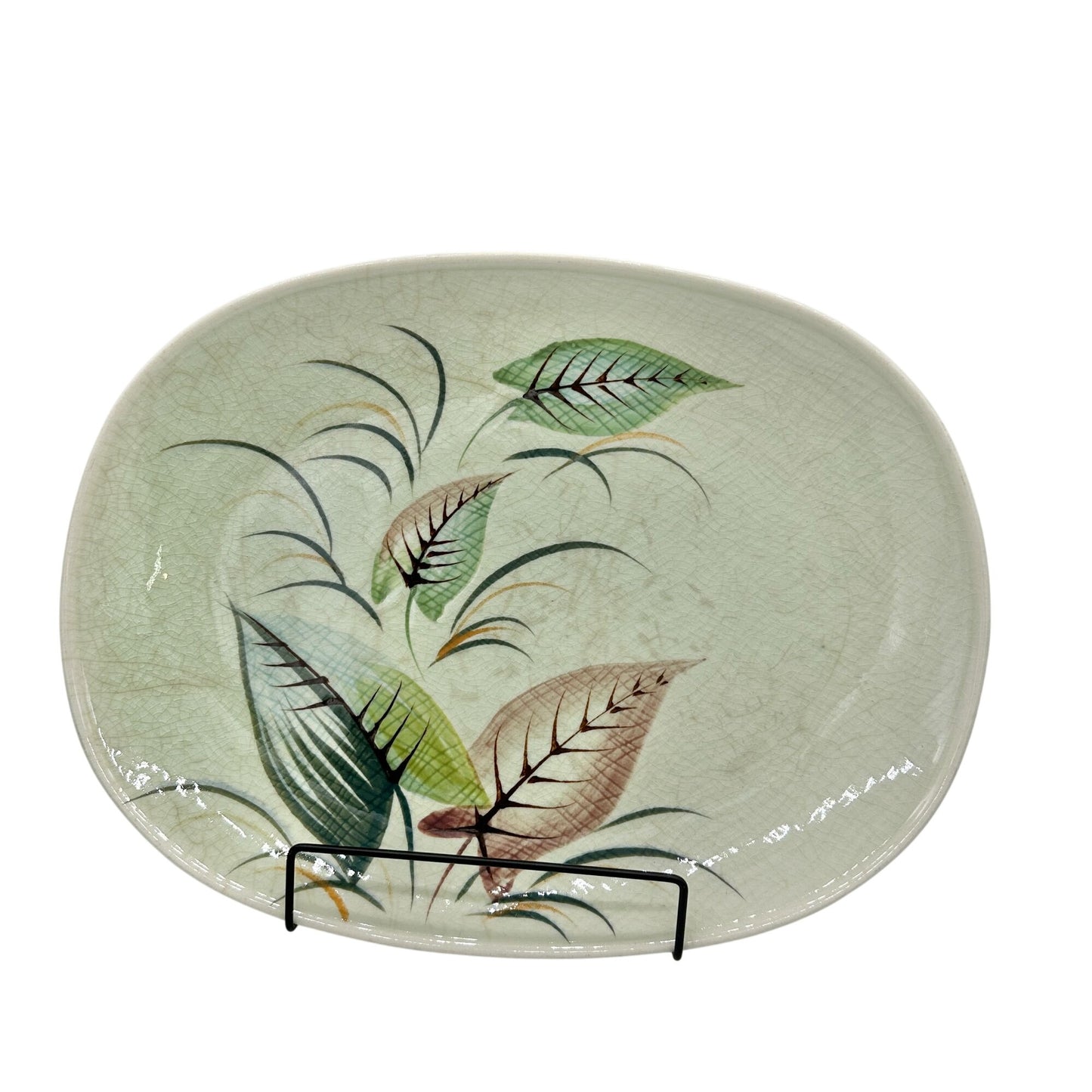 Orient Ware Verano Hand Painted Oval Ceramic Platter Leaf Design 14x11 Vtg Japan