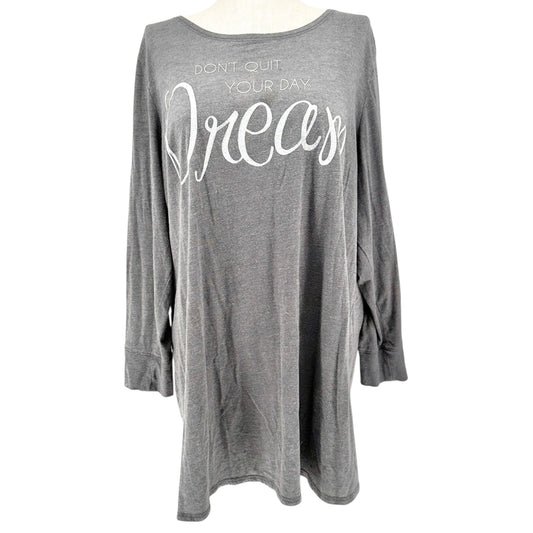 Cacique Sleep Shirt Womens 26/28 Gray Don't Quit Your Day Dream Soft Cotton Poly