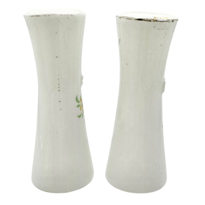 Vintage Ceramic Floral Salt and Pepper Shakers Painted Accents Gold Lettering