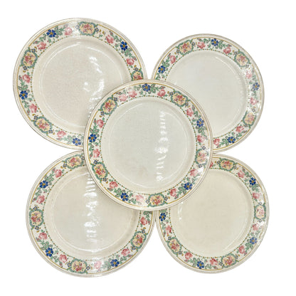 Pope Gosser China 7.5 inch Plates Set Of 5 Made In USA Floral Design Vintage