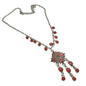 Silvertone & Two Shades of Red Beaded Necklace With Extender