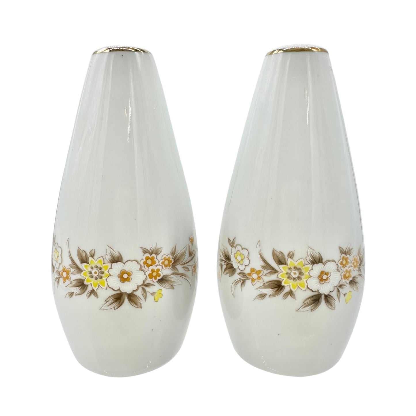 Vintage Ceramic Floral Salt and Pepper Shakers Yellow Florals 4 inches Tall