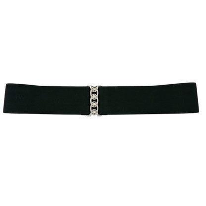 Womens Black Elastic Belt With Silver Decorative Closure 3" Wide 38.5" Long