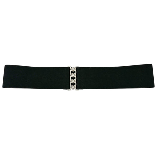 Womens Black Elastic Belt With Silver Decorative Closure 3" Wide 38.5" Long