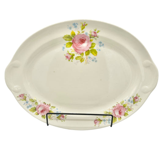 Vintage Taylor Smith Taylor Oval Serving Dish 13.5 Inch Cream Pink Roses Floral