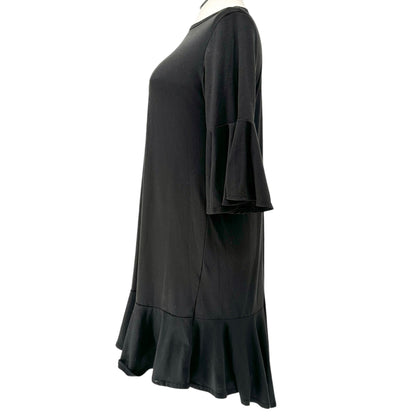 LuLaRoe Maurine Dress Womens XL Black Bell Sleeves Ruffled Hem Stretchy Comfy