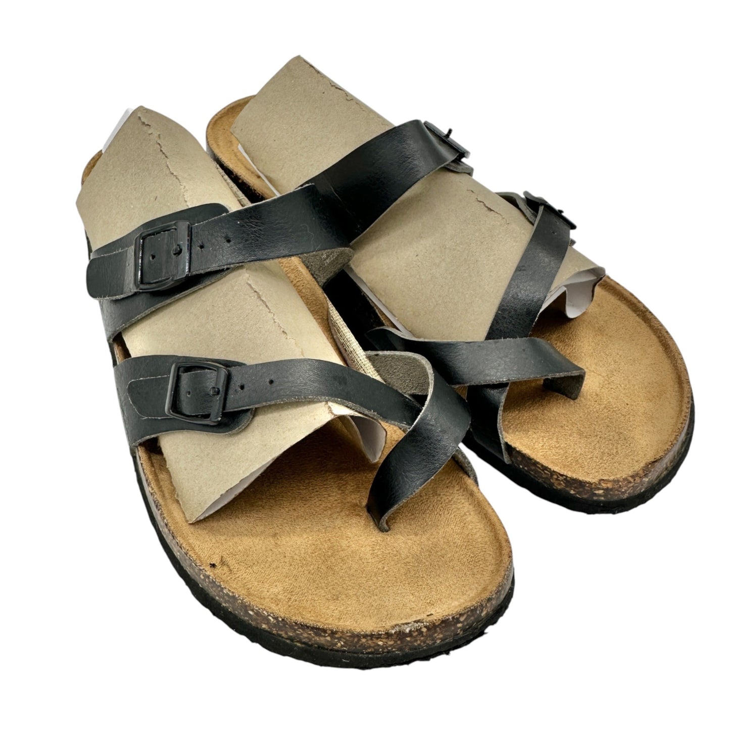 Time And Tru Black Double Strap Buckle Sandals Womens Size 9 Comfortable Footbed