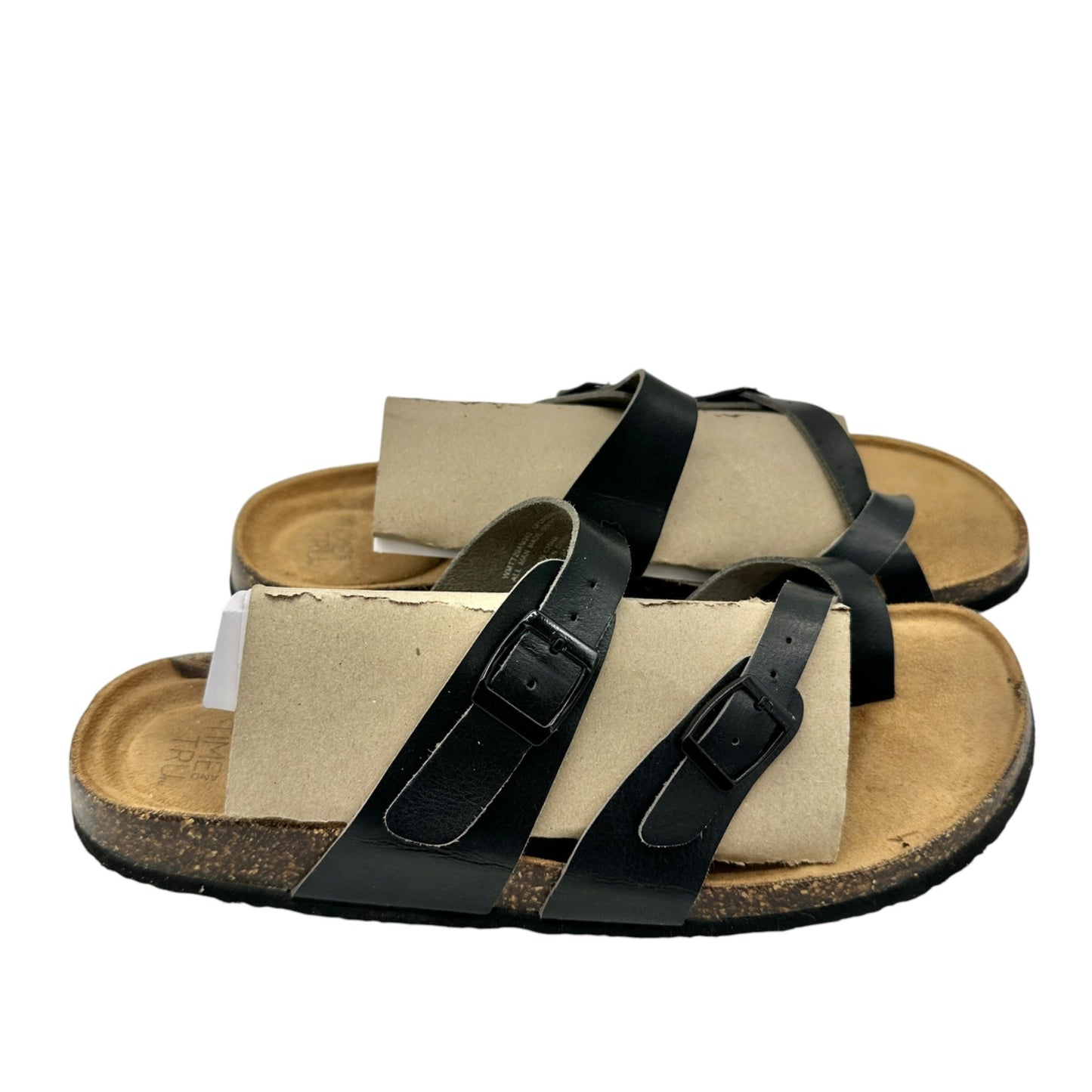 Time And Tru Black Double Strap Buckle Sandals Womens Size 9 Comfortable Footbed