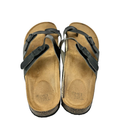 Time And Tru Black Double Strap Buckle Sandals Womens Size 9 Comfortable Footbed