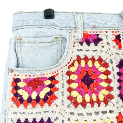 Crochet Patchwork Light Wash Denim High-Rise Shorts 13/31W By SO Goods For Life