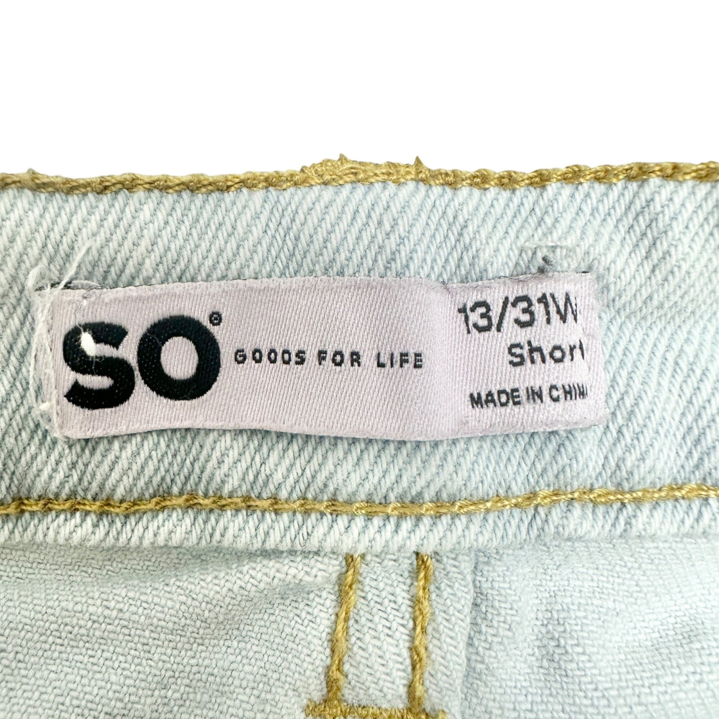 Crochet Patchwork Light Wash Denim High-Rise Shorts 13/31W By SO Goods For Life