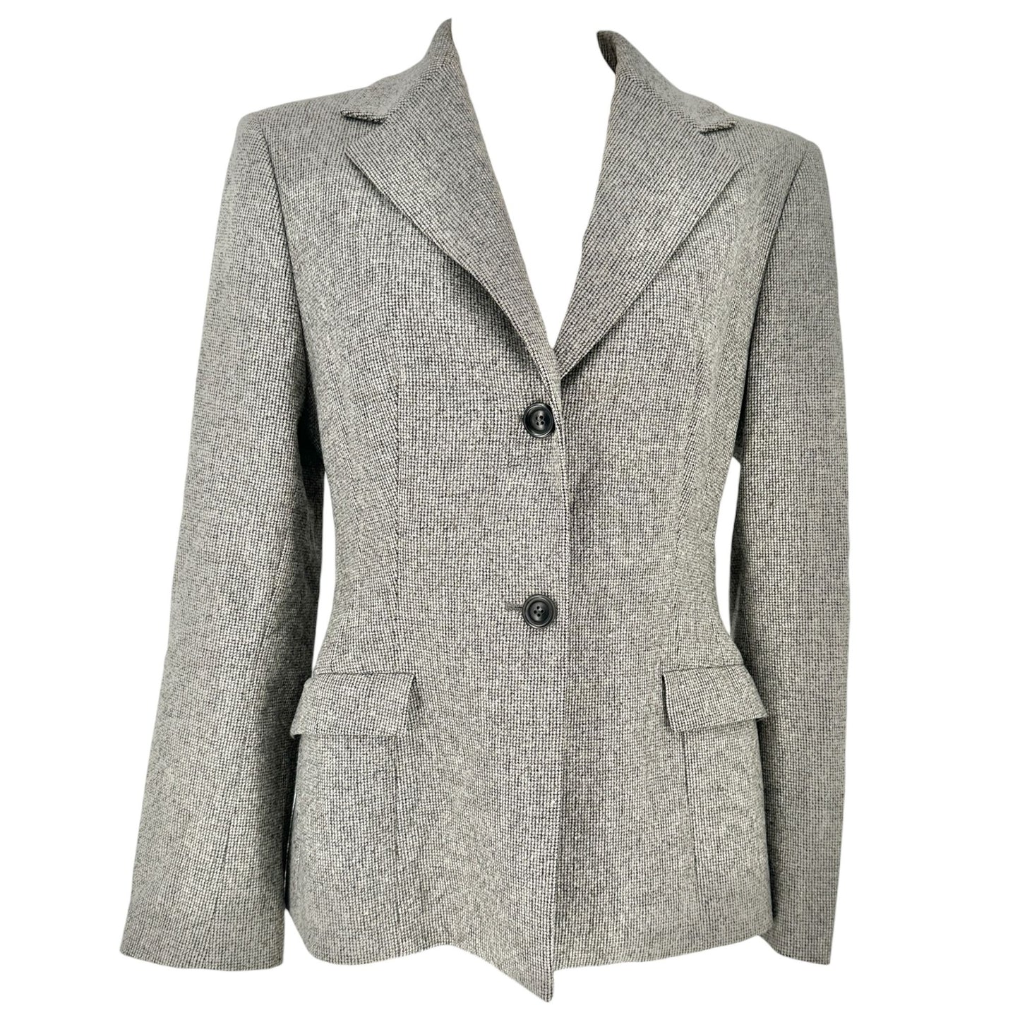 Piazza Sempione Blazer Size 10 Italian Wool Blend Gray Herringbone Tailored Fit