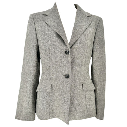 Piazza Sempione Blazer Size 10 Italian Wool Blend Gray Herringbone Tailored Fit