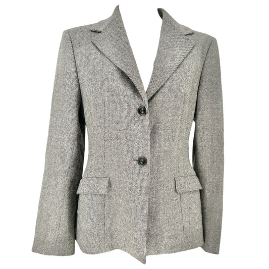 Piazza Sempione Blazer Size 10 Italian Wool Blend Gray Herringbone Tailored Fit