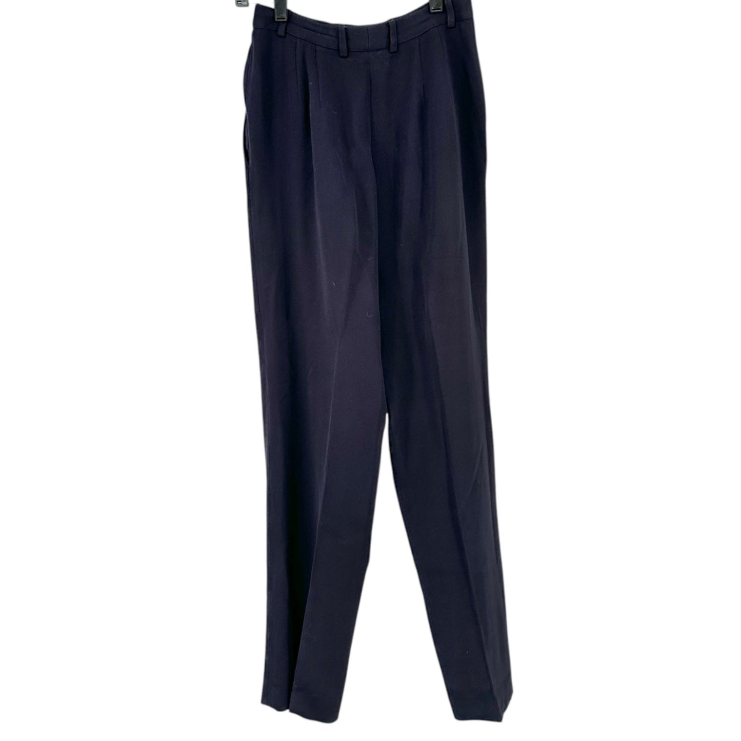 Burberrys Dress Pants Womens Size 4 Navy Blue Wool Pleated Made In USA Classic