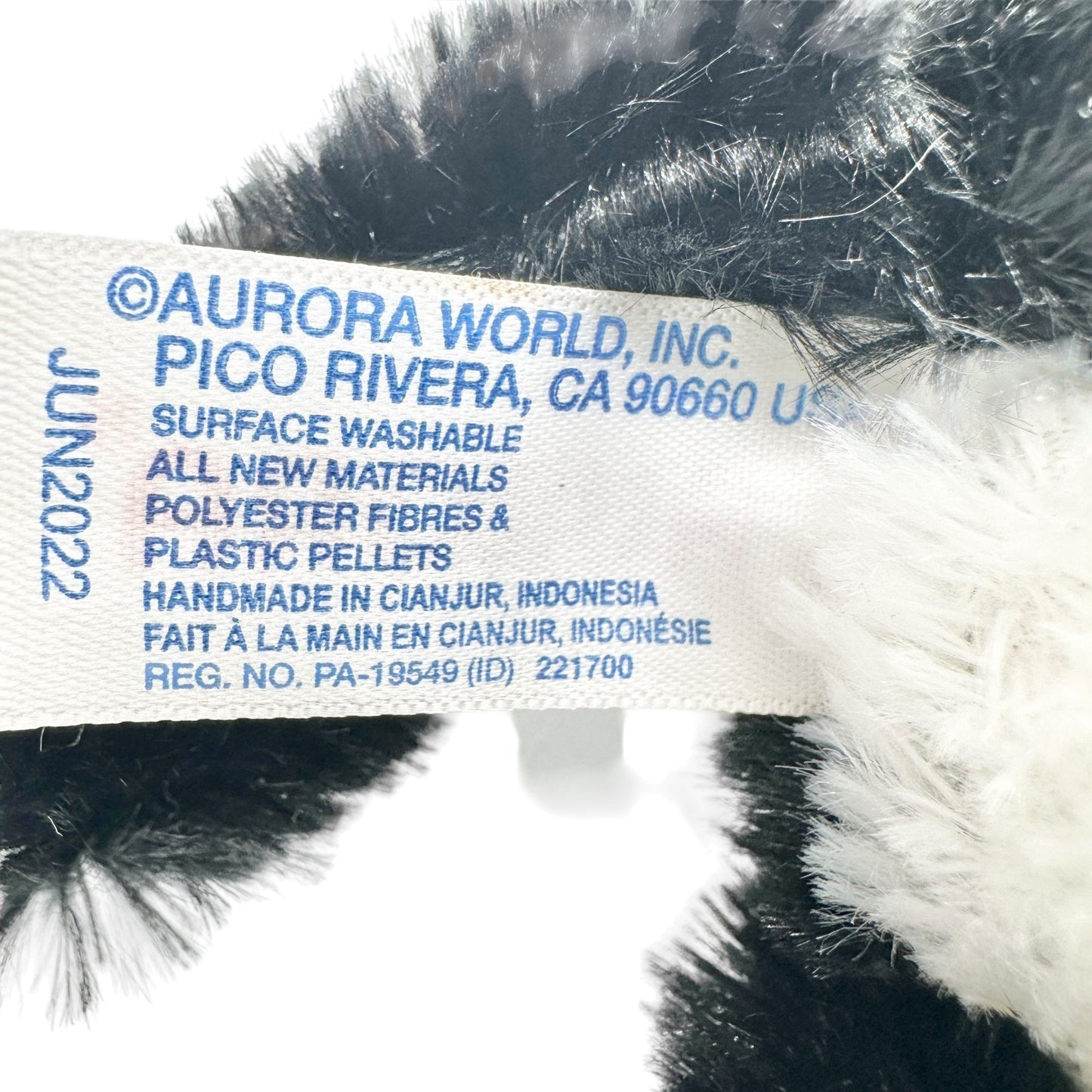 Aurora Black and White Cat Plush Stuffed Animal Toy Poly Fibers Plastic Pellets