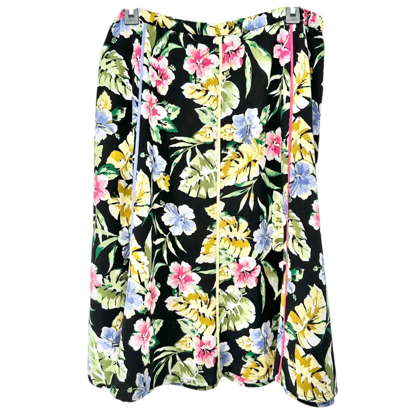 Requirements Skirt Womens 18W Black Multicolor Floral Pleated Skirt Polyester